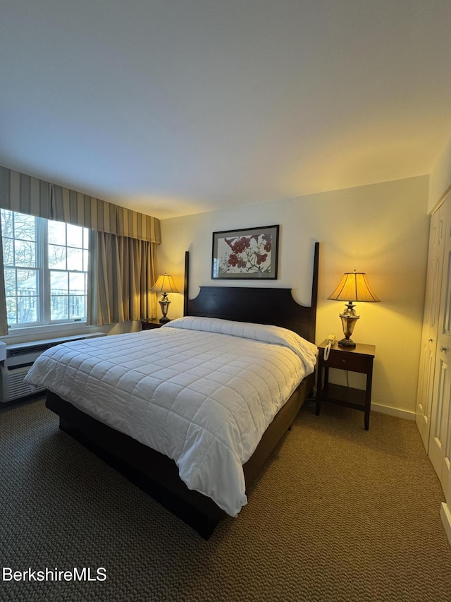 carpeted bedroom with a closet