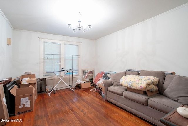6-10 Manville St, Great Barrington, MA 01230 - living room with hardwood / wood-style flooring, radiator, ornamental molding, and a chandelier