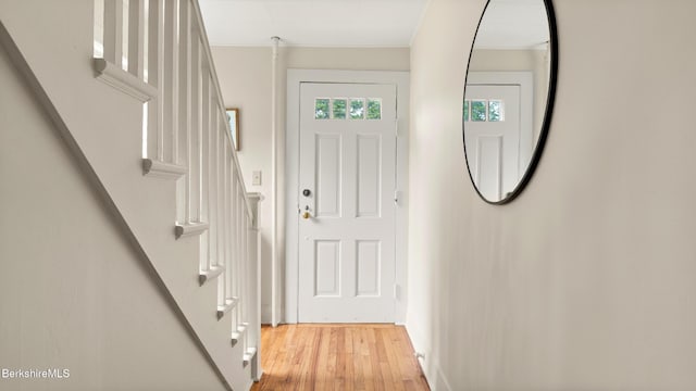 370 Park St, Great Barrington, MA 01236 - entryway featuring light wood finished floors, stairs, and ornamental molding