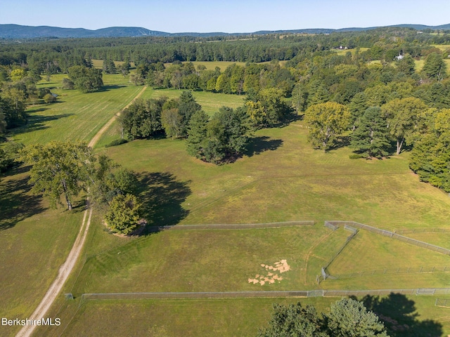 aerial view featuring a mountain view and a rural view