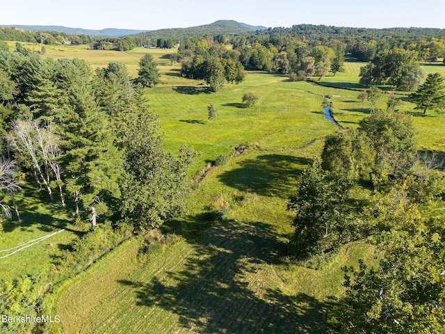 aerial view with a mountain view and a rural view