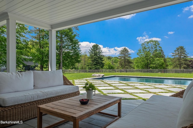1030 W St, Pittsfield, MA 01201 - view of pool featuring an outdoor hangout area, a patio area, and a fenced backyard