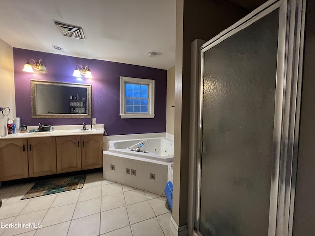 867 Notch Rd, Cheshire, MA 01225 - full bath featuring double vanity, a jetted tub, a shower stall, and tile patterned floors