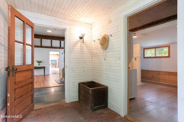 649 Hewins St, Sheffield, MA 01257 - corridor with wood walls and wood ceiling