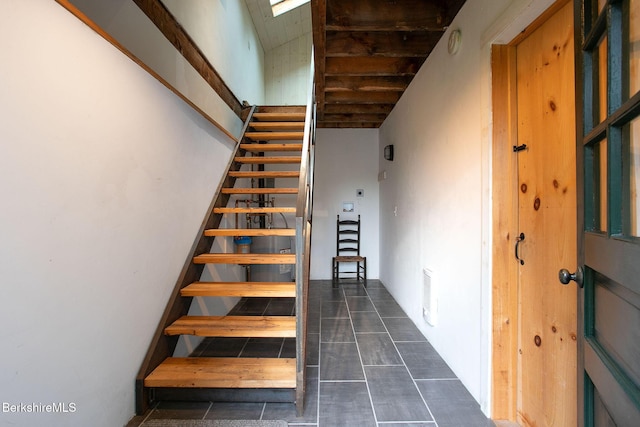 649 Hewins St, Sheffield, MA 01257 - staircase with tile patterned floors and a towering ceiling