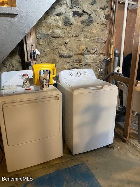 99 Meadow St, North Adams, MA 01247 - clothes washing area featuring independent washer and dryer and laundry area