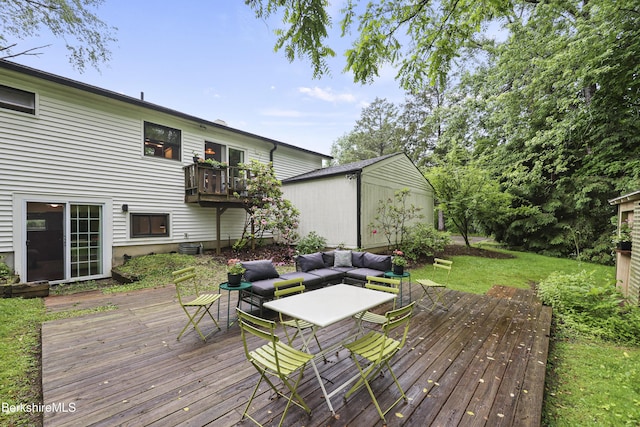 72 Cleveland St, Pittsfield, MA 01201 - deck featuring an outdoor hangout area, a shed, and a lawn