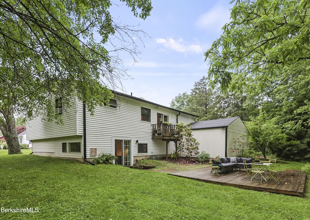 72 Cleveland St, Pittsfield, MA 01201 - rear view of house with a wooden deck, a lawn, and an outdoor living space