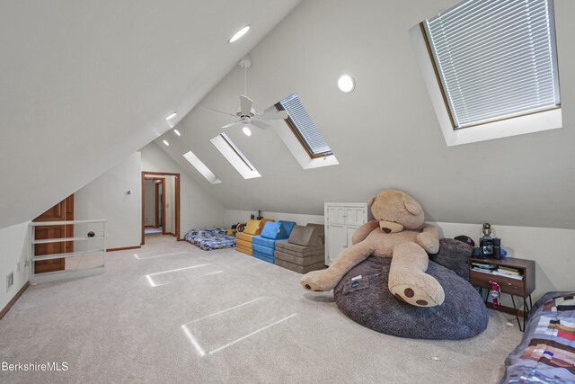 67 Dunmore Ct, Lenox, MA 01240 - bonus room with a skylight, lofted ceiling, carpet floors, and a ceiling fan