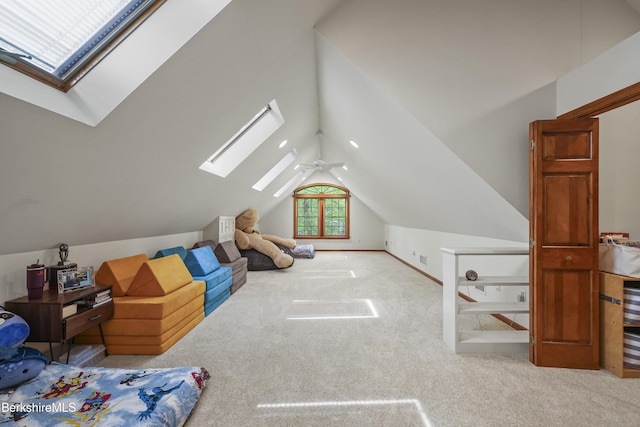 67 Dunmore Ct, Lenox, MA 01240 - carpeted bedroom featuring a skylight and vaulted ceiling