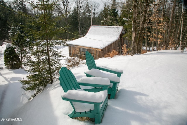 view of snow covered patio