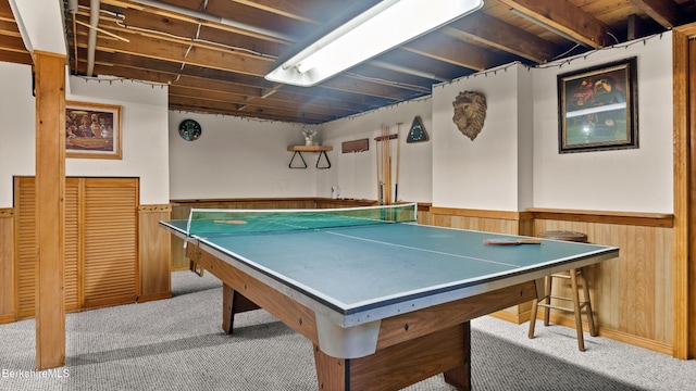 33 Quirico Dr, Pittsfield, MA 01201 - recreation room with wainscoting, carpet, and wood walls