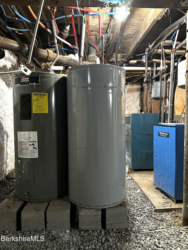 utility room with electric water heater and water heater