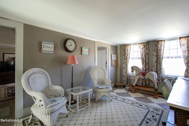 sitting room featuring crown molding