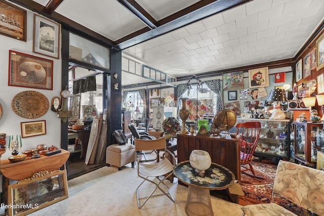 view of carpeted home office