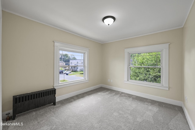 56 Perrine Ave, Pittsfield, MA 01201 - carpeted empty room featuring radiator heating unit, plenty of natural light, and ornamental molding