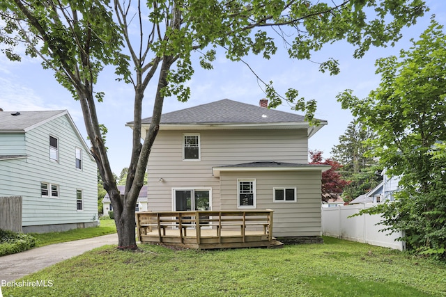 56 Perrine Ave, Pittsfield, MA 01201 - back of house with a deck, a chimney, and roof with shingles