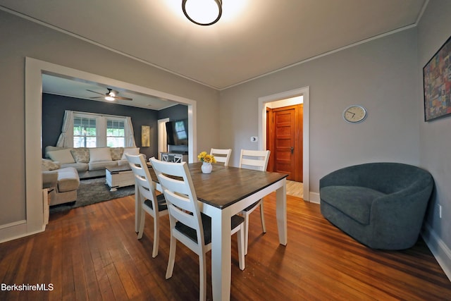 88 Newell St, Pittsfield, MA 01201 - dining room with dark wood-type flooring, ceiling fan, and crown molding
