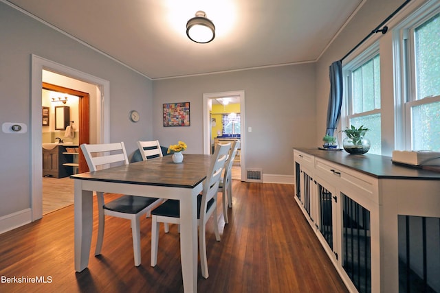 88 Newell St, Pittsfield, MA 01201 - dining area featuring plenty of natural light, dark wood-style flooring, and ornamental molding