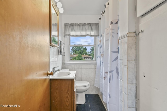 36 Dalton Division Rd, Dalton, MA 01226 - full bath with vanity, tile patterned flooring, tile walls, and curtained shower
