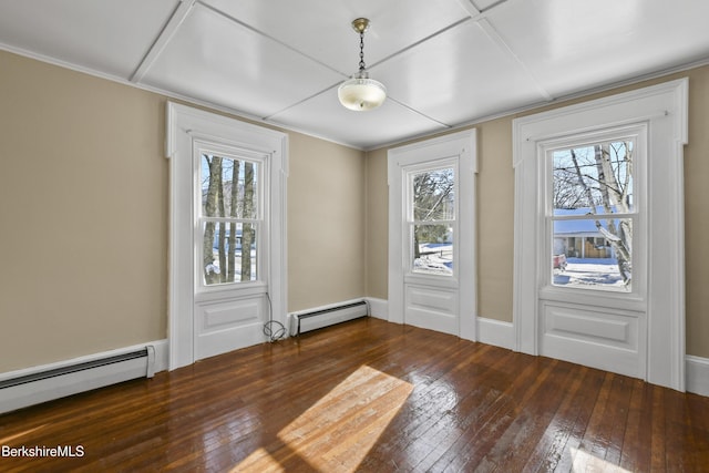 interior space with dark hardwood / wood-style floors and baseboard heating