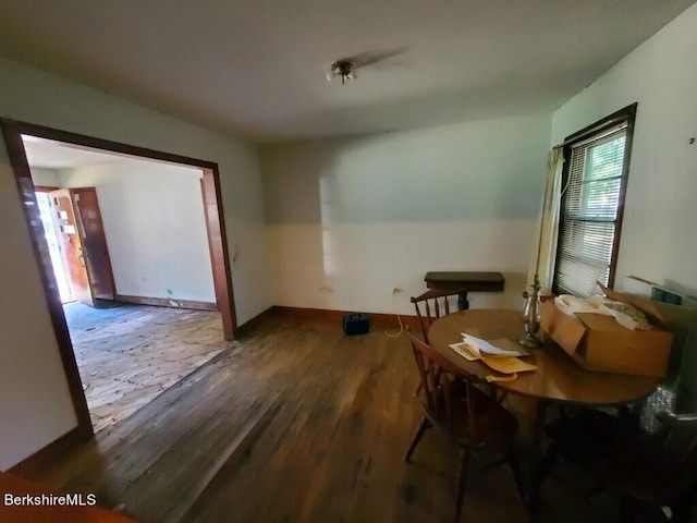 dining space featuring dark wood-type flooring