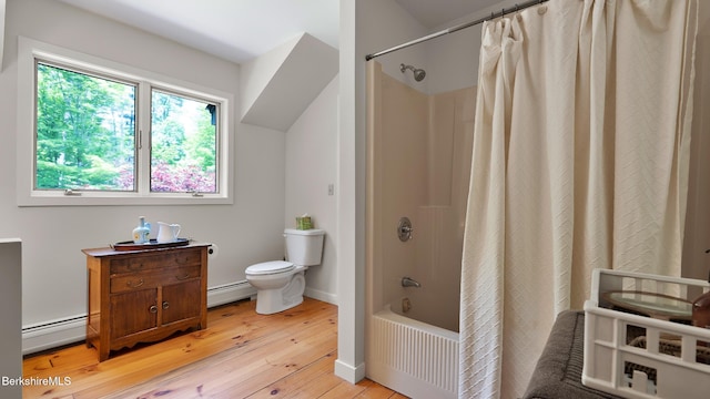 173 Hillsdale Rd, Egremont, MA 01258 - bathroom with baseboard heating, wood-type flooring, and shower / bath combo