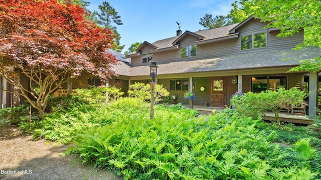 173 Hillsdale Rd, Egremont, MA 01258 - view of front of home featuring a shingled roof, a chimney, and covered porch