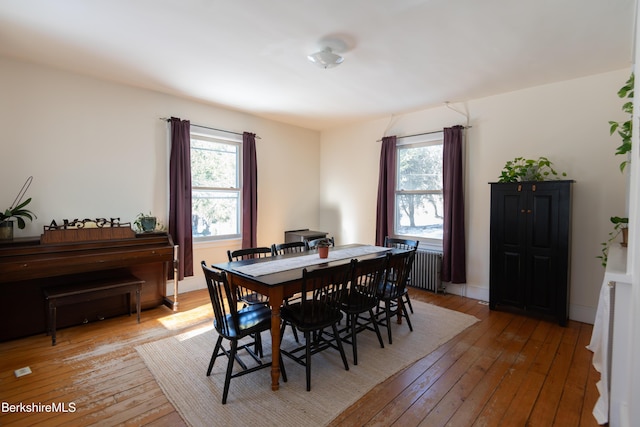 dining room with radiator and light wood-type flooring