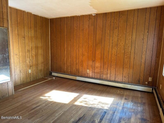 425 Barbour St, North Adams, MA 01247 - spare room featuring wood finished floors, baseboard heating, and wood walls