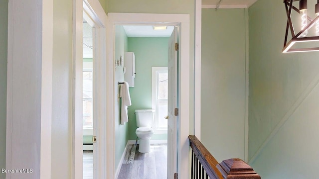 208 Columbia St, Adams, MA 01220 - hall featuring wood finished floors, a healthy amount of sunlight, baseboard heating, and baseboards