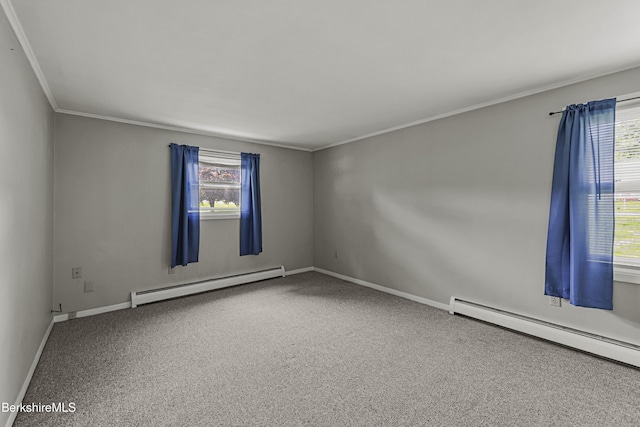 881 Holmes Rd, Pittsfield, MA 01201 - carpeted spare room with baseboard heating, crown molding, and baseboards