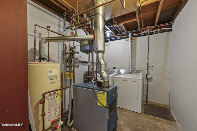 881 Holmes Rd, Pittsfield, MA 01201 - utilities with water heater, washer and clothes dryer, and a heating unit