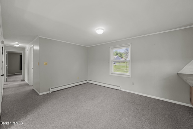 881 Holmes Rd, Pittsfield, MA 01201 - carpeted spare room with ornamental molding, baseboards, and a baseboard radiator