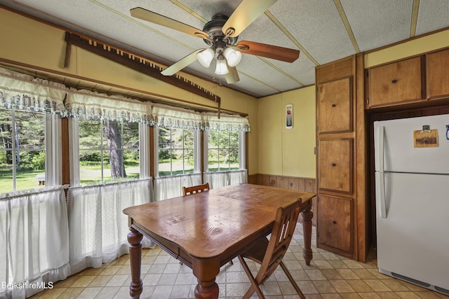 159 Black Brook Rd, Savoy, MA 01256 - dining room featuring a ceiling fan, a textured ceiling, and light tile patterned floors