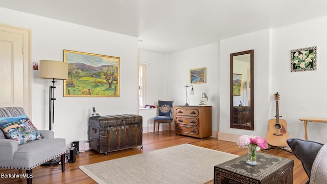 sitting room with wood-type flooring