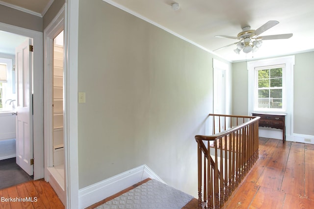 311 N Plain Rd, Great Barrington, MA 01236 - corridor featuring an upstairs landing, hardwood / wood-style floors, ornamental molding, and baseboards