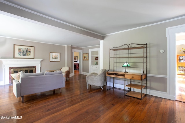 311 N Plain Rd, Great Barrington, MA 01236 - living area with baseboards, wood finished floors, a fireplace, and ornamental molding