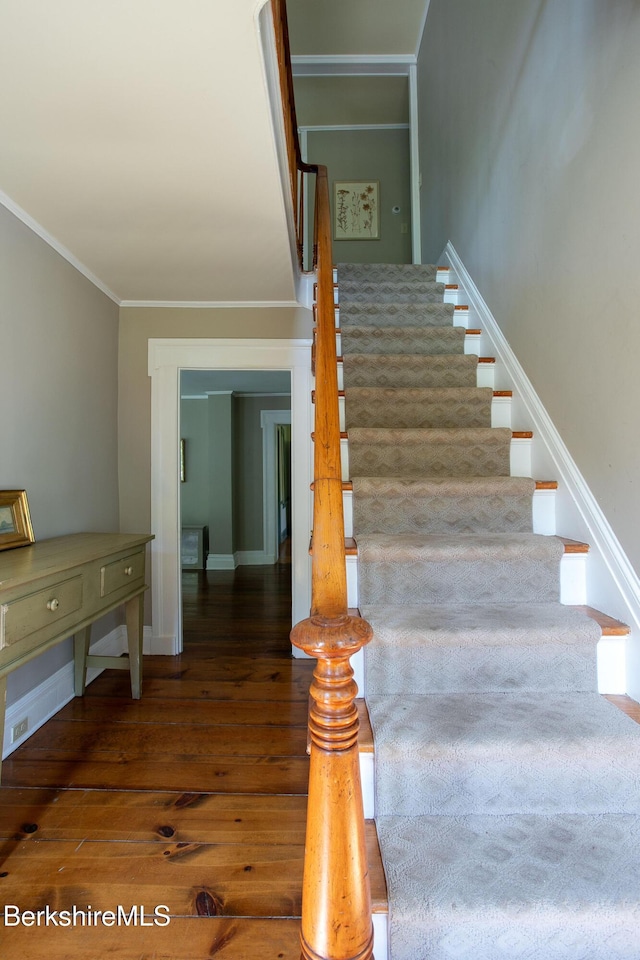 311 N Plain Rd, Great Barrington, MA 01236 - stairs with wood finished floors, crown molding, and baseboards
