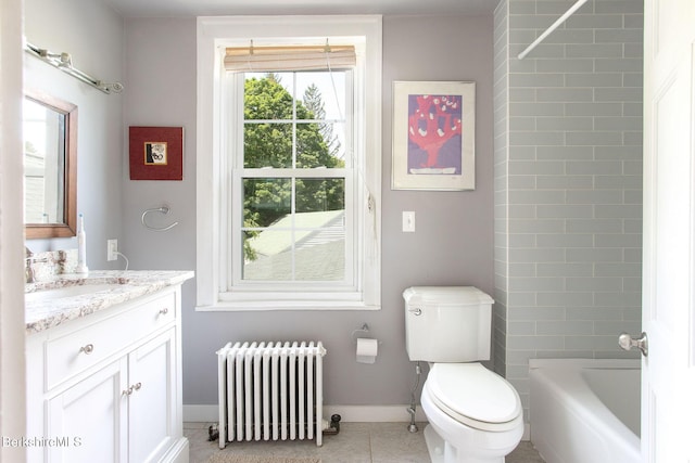 311 N Plain Rd, Great Barrington, MA 01236 - bathroom featuring radiator, vanity, toilet, tile patterned flooring, and baseboards