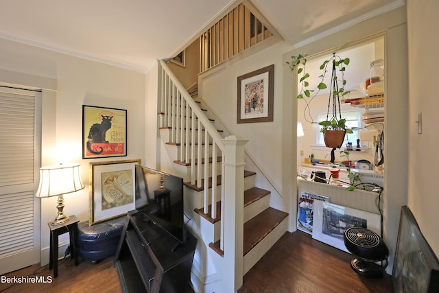 49 Main St, Stockbridge, MA 01262 - stairs with wood finished floors and crown molding