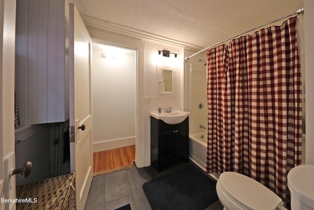 49 Main St, Stockbridge, MA 01262 - full bathroom with shower / bath combo, tile patterned floors, vanity, and a textured ceiling