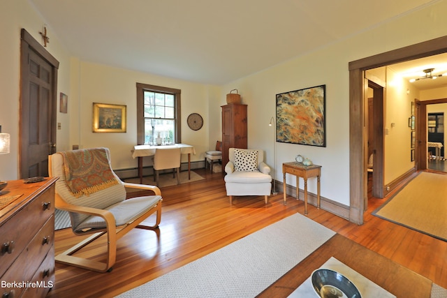 49 Main St, Stockbridge, MA 01262 - living area with wood-type flooring and a baseboard heating unit