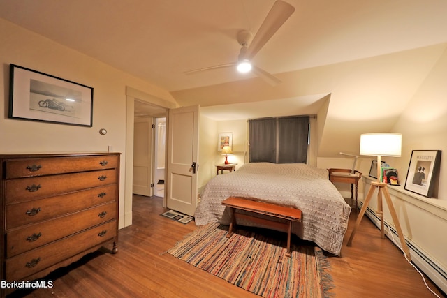 49 Main St, Stockbridge, MA 01262 - bedroom featuring wood finished floors, a baseboard radiator, and a ceiling fan