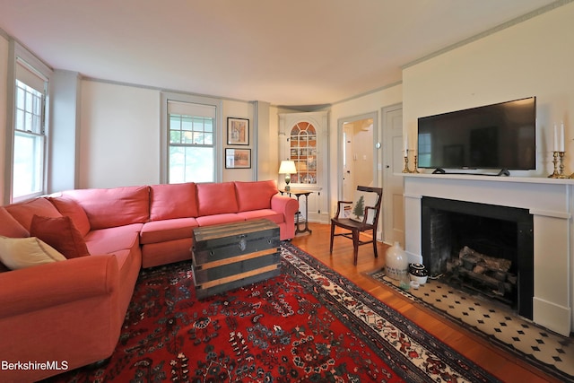 49 Main St, Stockbridge, MA 01262 - living room with wood finished floors and a fireplace with flush hearth