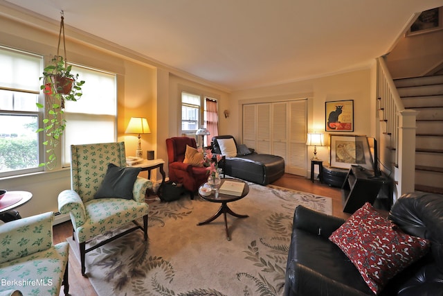 49 Main St, Stockbridge, MA 01262 - living area featuring stairway and wood finished floors