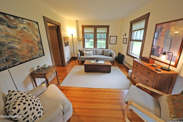 49 Main St, Stockbridge, MA 01262 - living room featuring a baseboard radiator, plenty of natural light, and wood finished floors