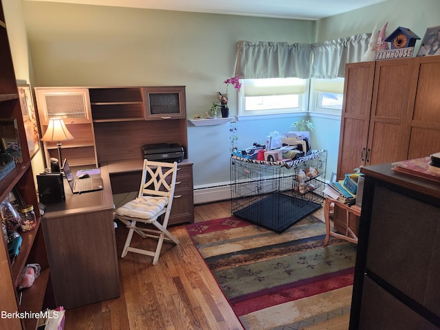 home office with wood finished floors