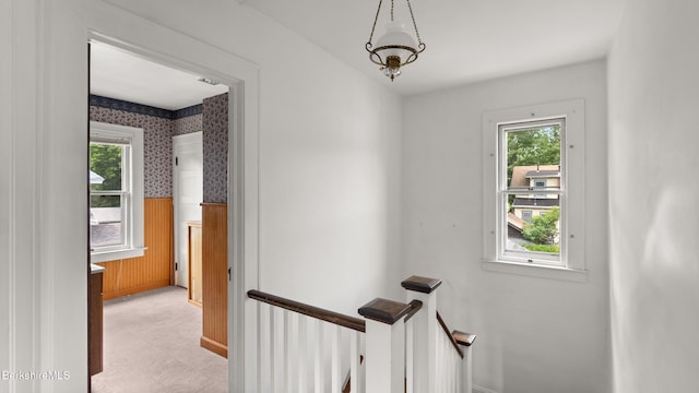 50 Harding St, Pittsfield, MA 01201 - hallway featuring healthy amount of natural light, an upstairs landing, wallpapered walls, and wainscoting