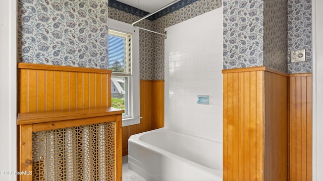 50 Harding St, Pittsfield, MA 01201 - bathroom with wallpapered walls, wainscoting, and  shower combination